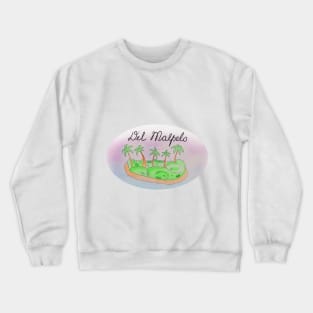 Del Malpelo watercolor Island travel, beach, sea and palm trees. Holidays and vacation, summer and relaxation Crewneck Sweatshirt